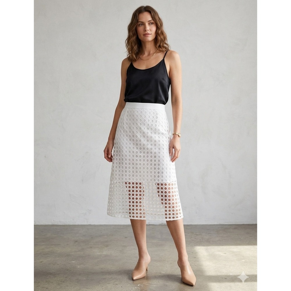 Banana Republic Eyelet Lace Midi Skirt Women Size 6 White Excellent